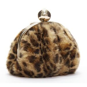 Kate Spade NWOT brown leopard print faux fur gold clasp crossbody evening bag